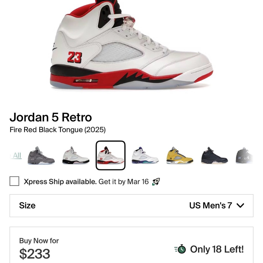 Jordan 5 Retro White/Red/Black Athletic Sneakers/No Box